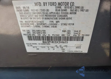 2018 Ford Ecosport S из США, поврежденный, VIN MAJ3P1RE2JC244655